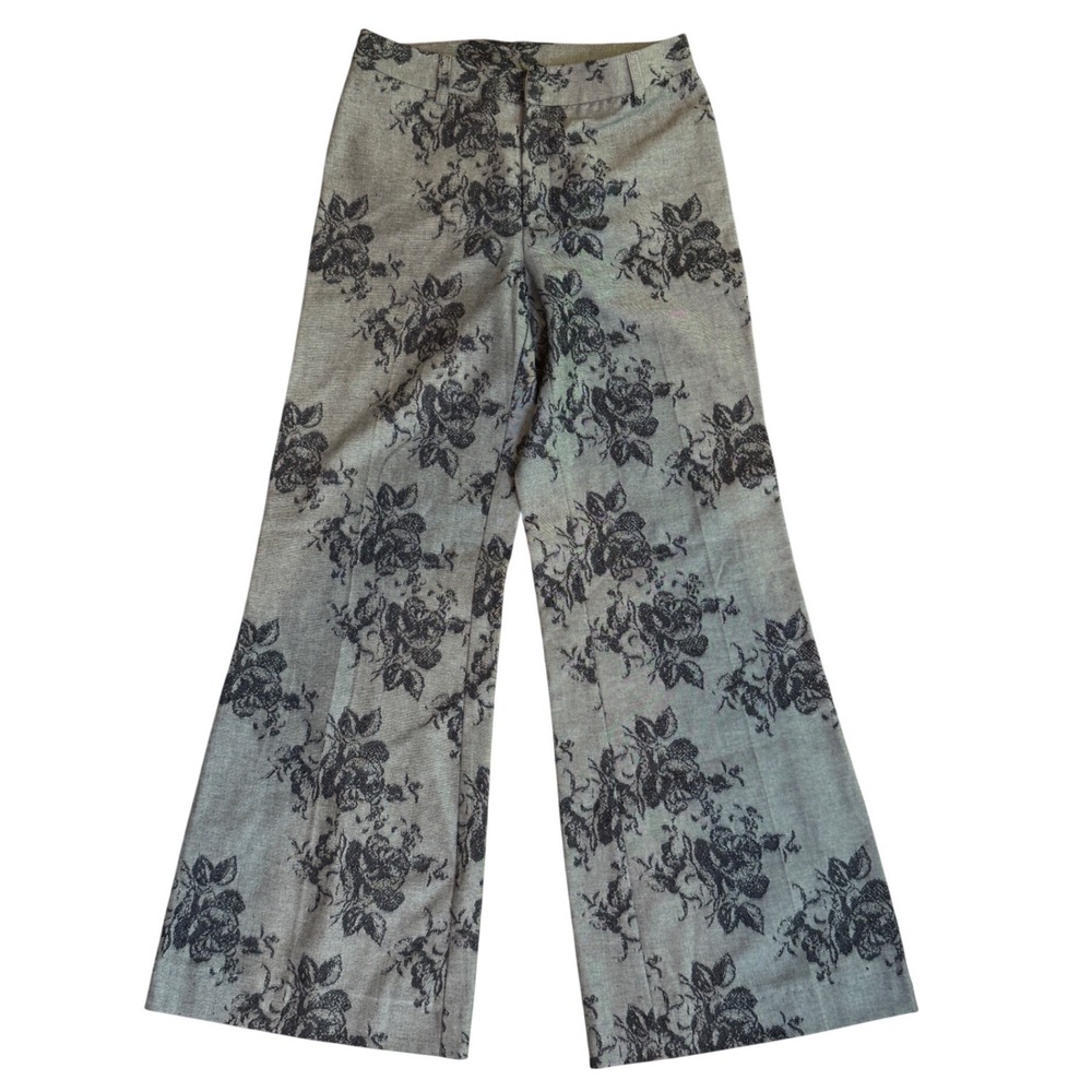 Tristan & Iseut Floral Jacquard Wide Leg Pants Womens 6 Cotton 90s Dark Academia